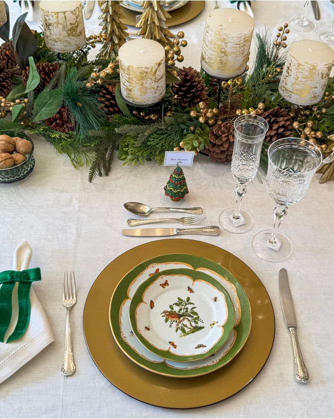 Prato sobremesa porcelana pássaros verde