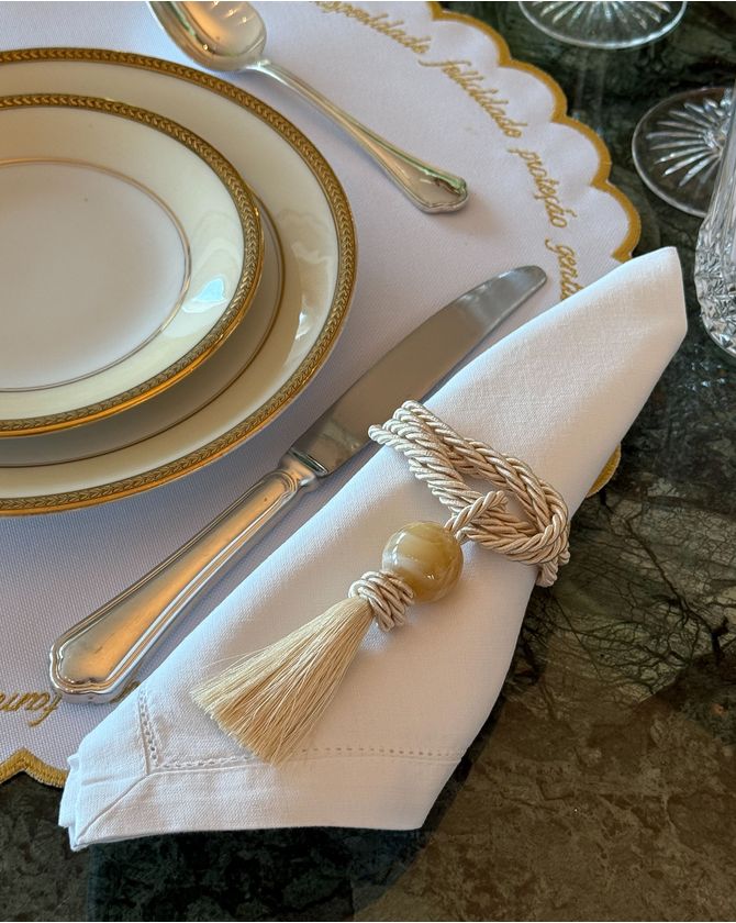 Porta Guardanapo Nó Corda Tassel - Off White