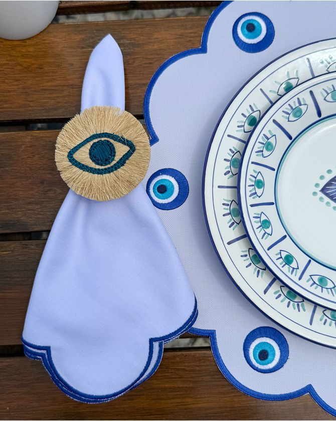 Guardanapo Algodão Branco Recortado Barra - Azul Chinês