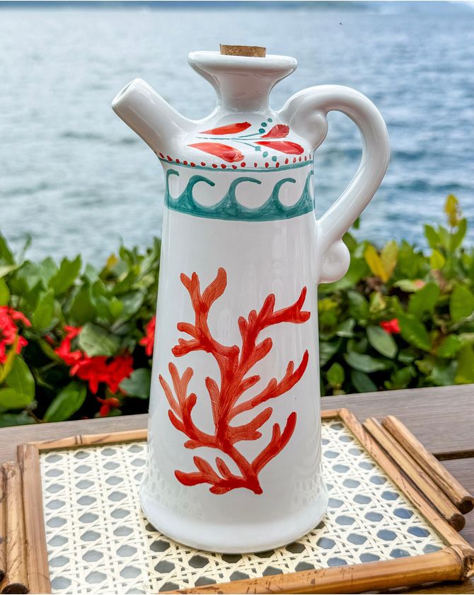 Galheteiro cerâmica St Barths - turquesa e coral