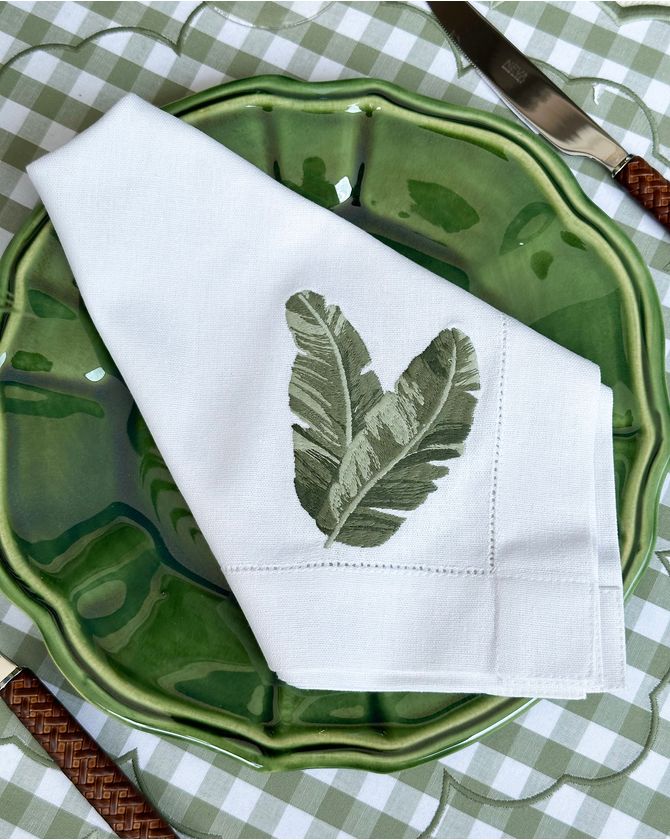Set 6 guardanapos linho folhas verdes - Botanic