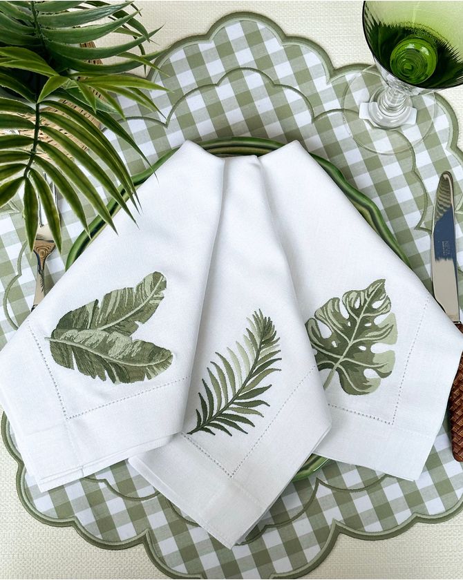 Set 6 guardanapos linho folhas verdes - Botanic