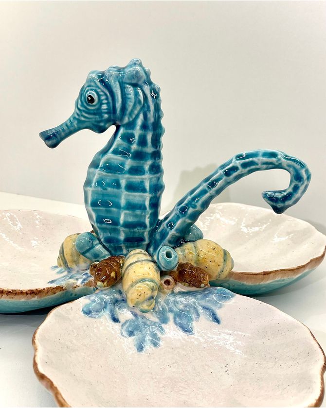 Petisqueira trio conchas com cavalo marinho