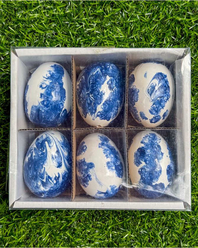 Kit 6 ovos P resina floral azul e branco - Páscoa 2025