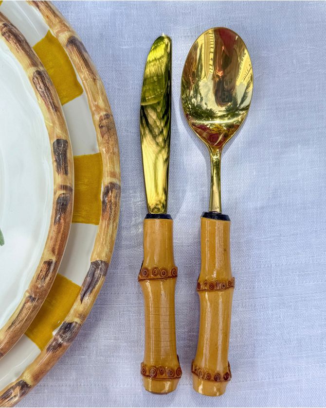 Faca mesa arredondada bambu dourado