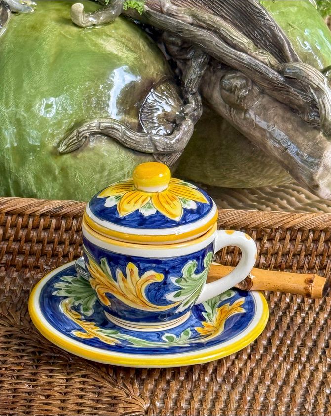 Xícara de café com tampa Taormina - amarela e azul