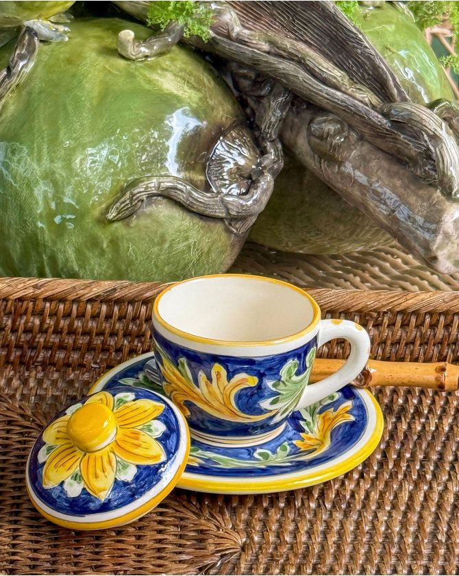 Xícara de café com tampa Taormina - amarela e azul