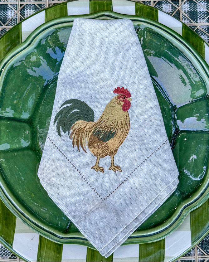 Guardanapo aquarela cru bordado galo