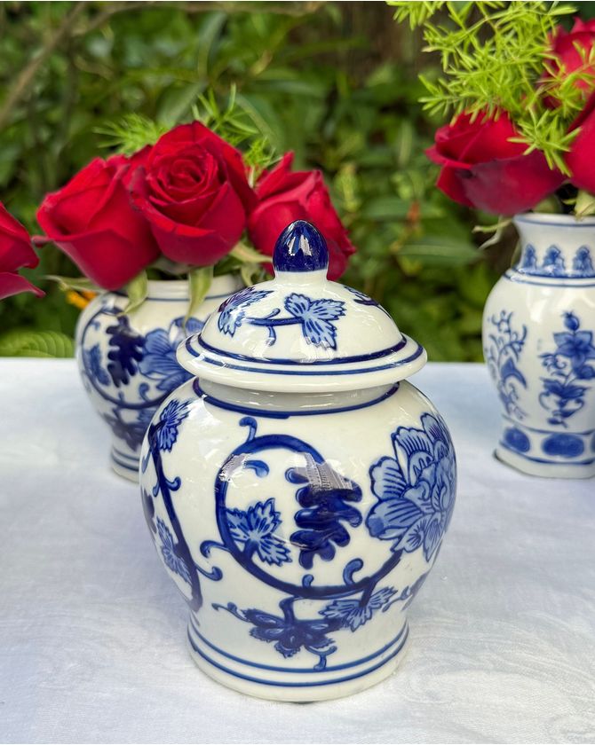 Potiche Mini Porcelana Azul E Branco Riviera
