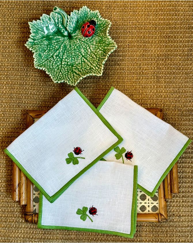 Kit 6 Guardanapos Coquetel Linho Branco Trevo