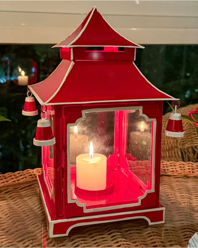 Pagoda porta vela ferro lisa - vermelha