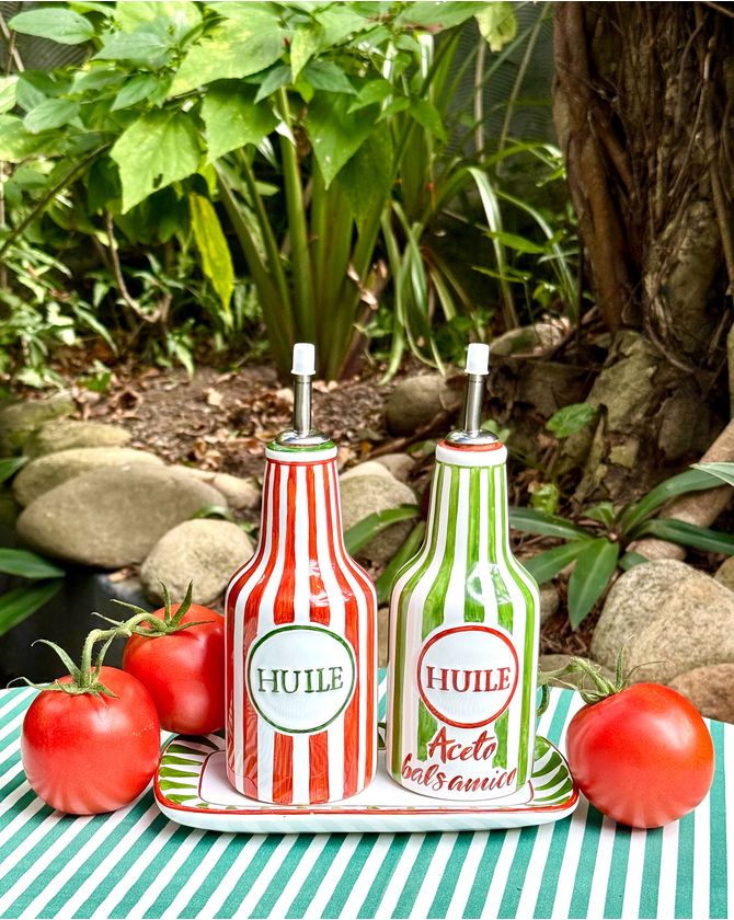 Galheteiro azeite listrado vermelho - Rosso Pomodoro