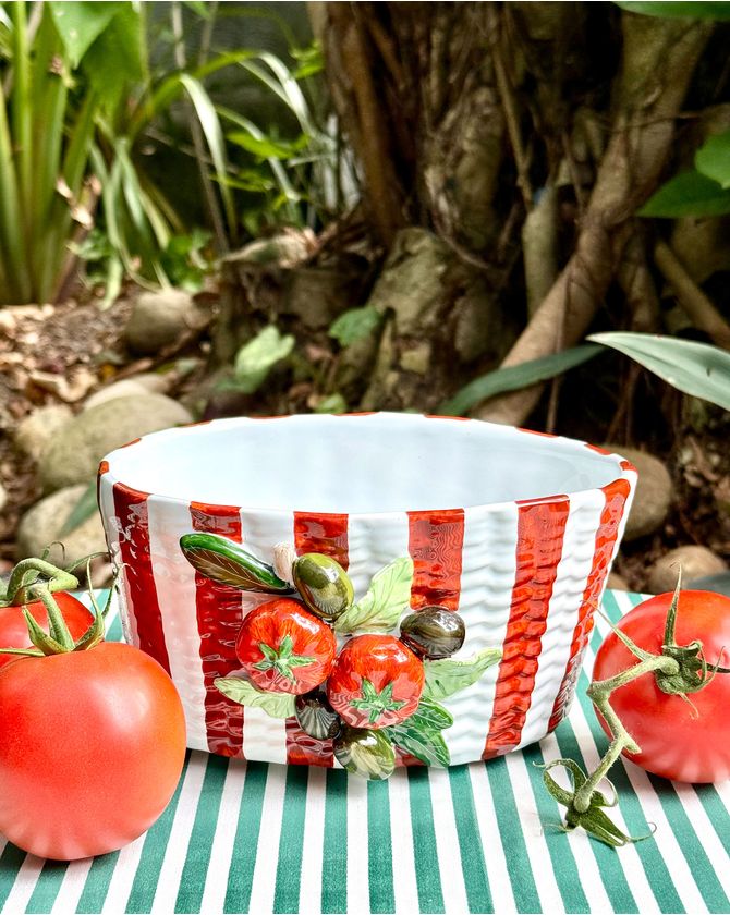 Cachepot listrado tomate relevo - Rosso Pomodoro