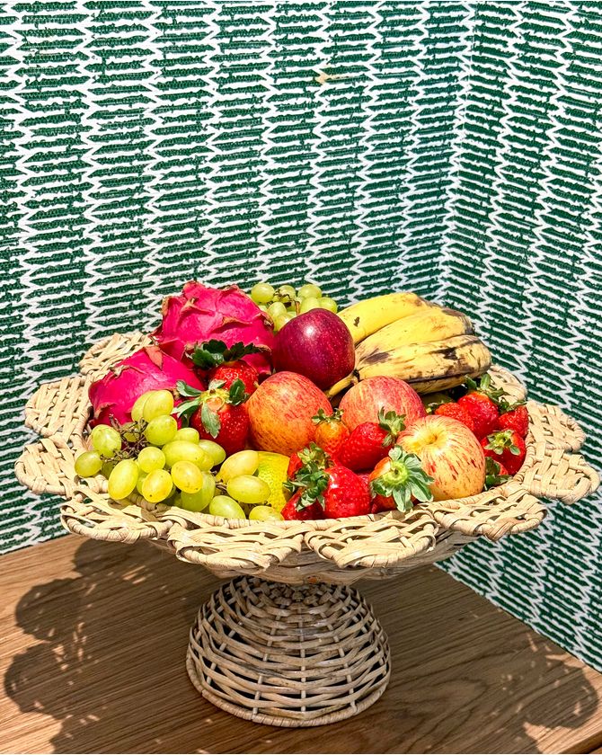Fruteira com pé rattan