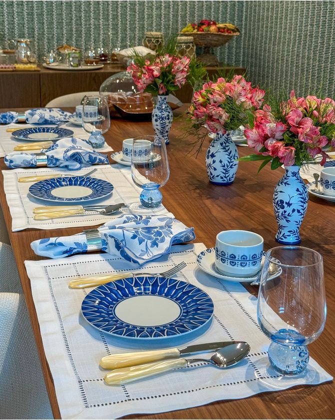 Trio de vasos Serena - azul e branco