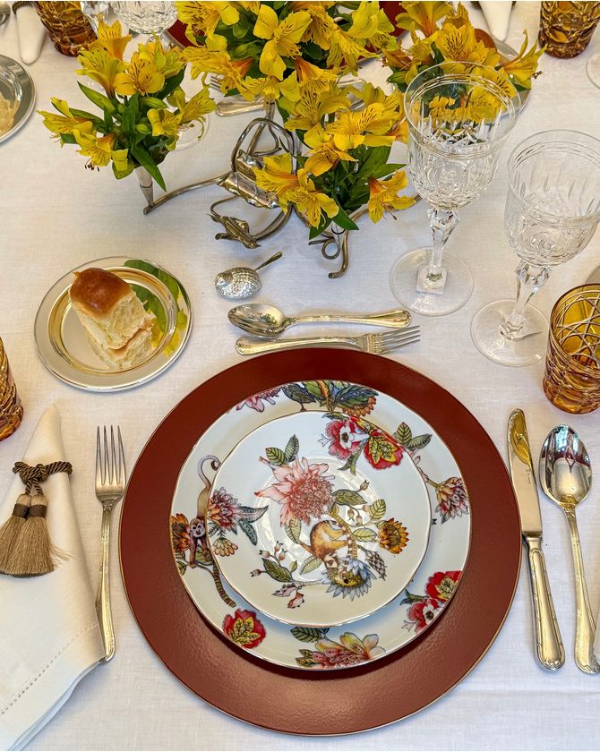 Conj 6 pratos sobremesa porcelana Botanic