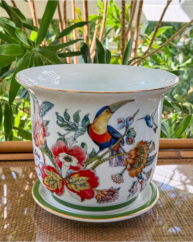 Vaso Cachepot Pequeno + Prato de base Colecao Botanic