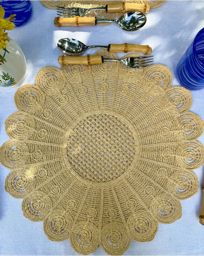 Jogo Americano redondo fibra natural mandala